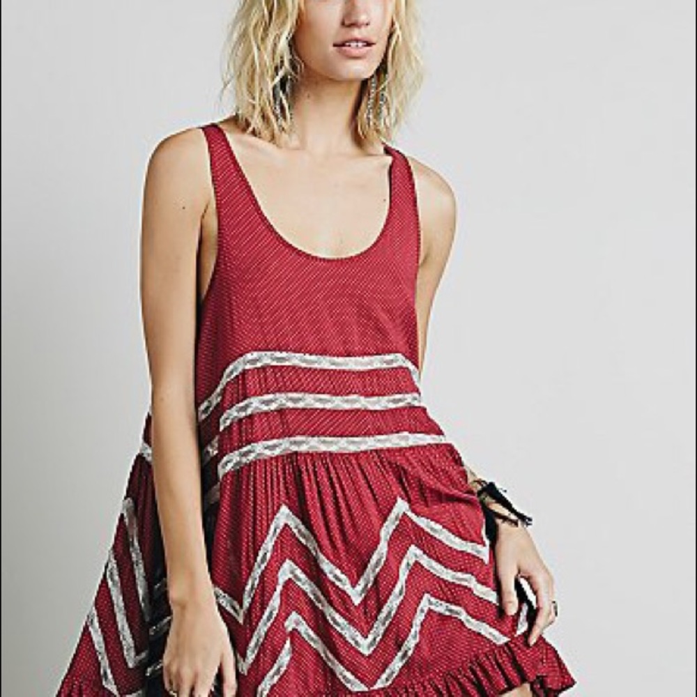 Free People Red Voile & Lace Trapeze Slip XS